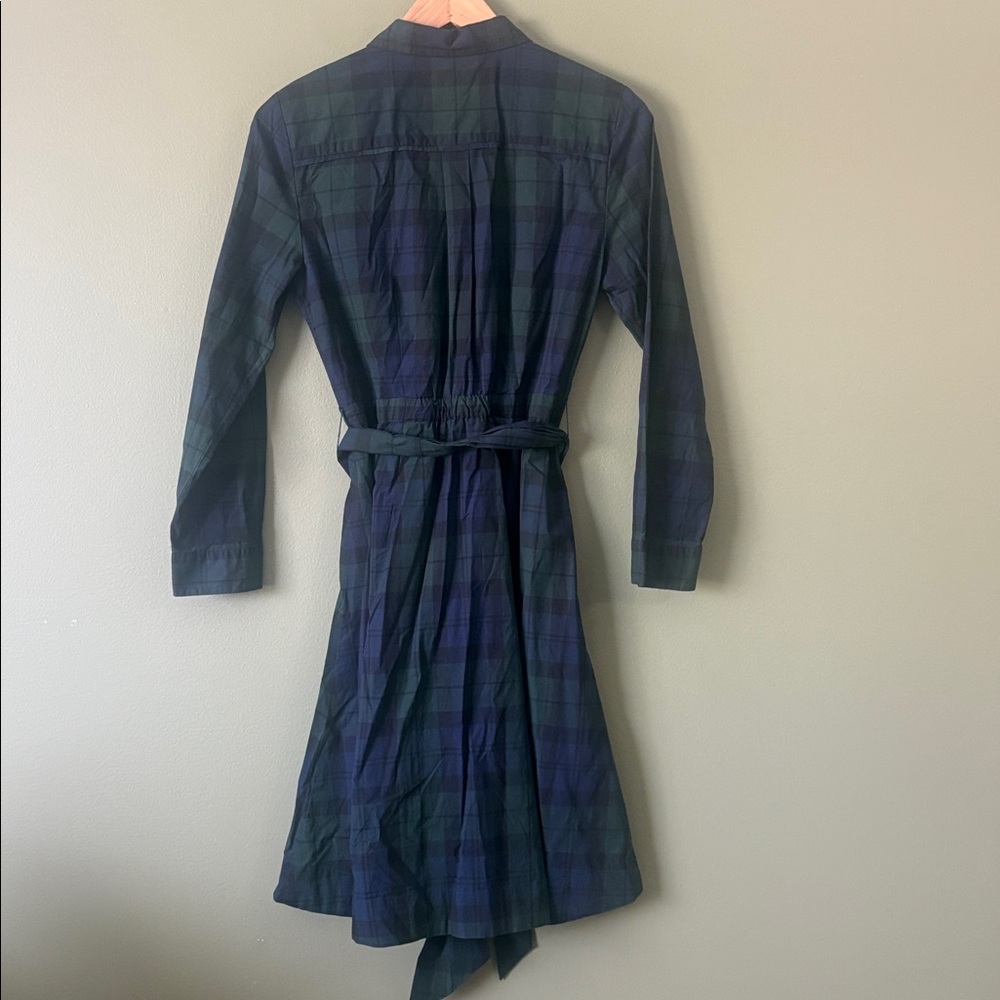 J. Crew Blackwatch Navy Black Green Long Sleeve Tie Shirt Dress Tartan Sz 8 - Picture 8 of 9